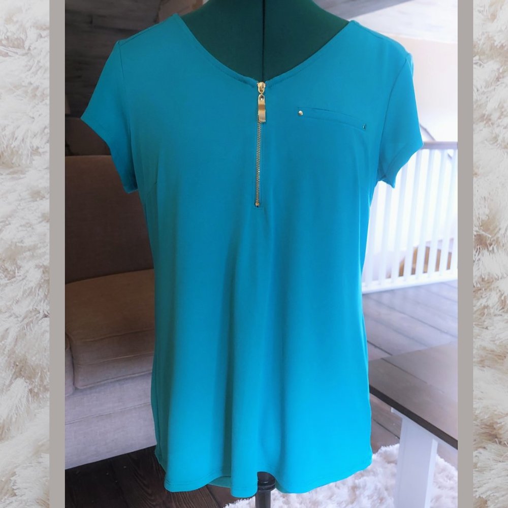 Roz & Ali Women’s V-neck Short Sleeve Blouse (Sm)